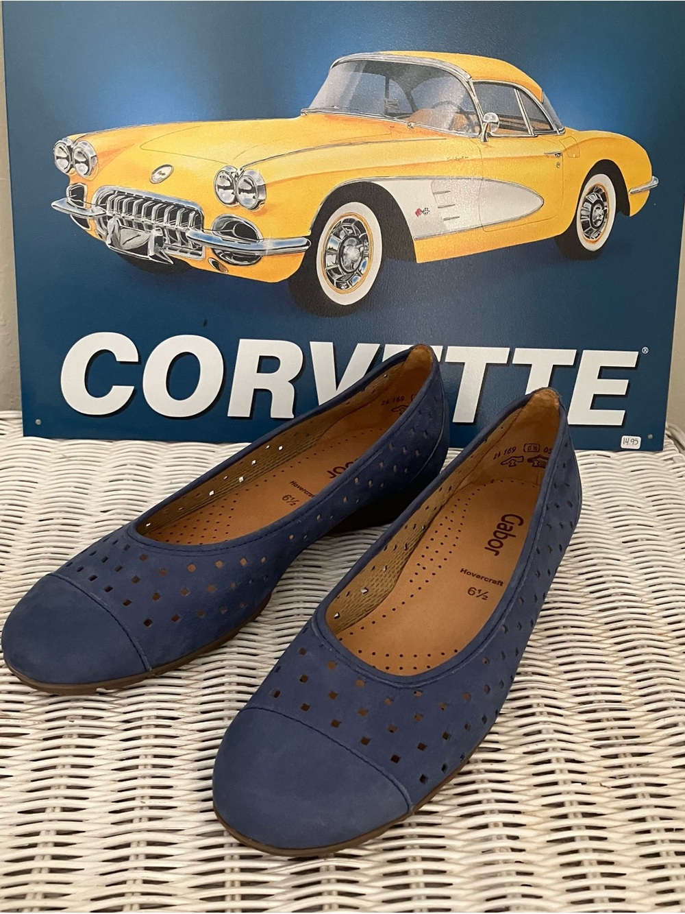 Gabor Blue Perforated Slip-On Flats